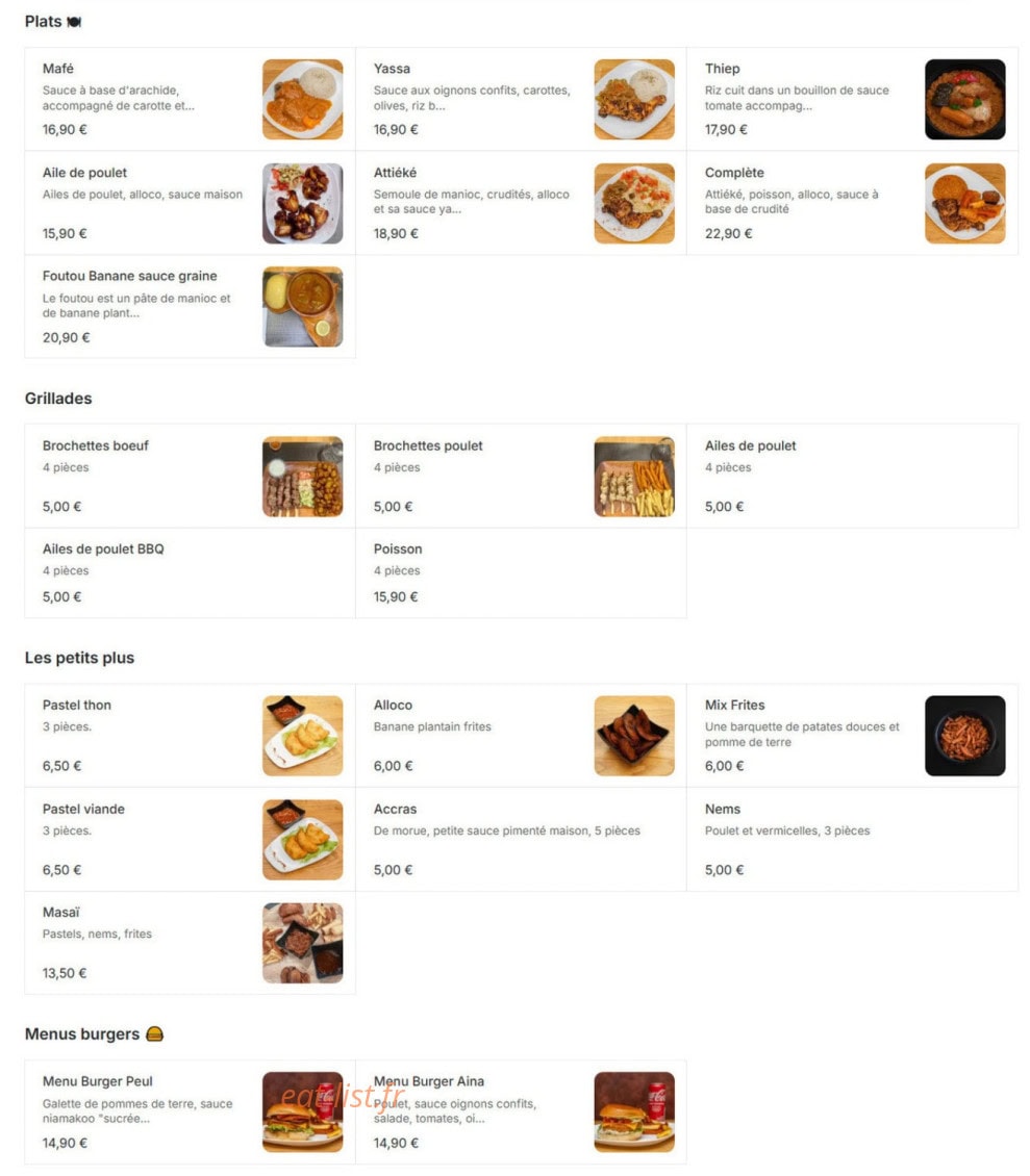 Tribal African Art Food — carte page 1