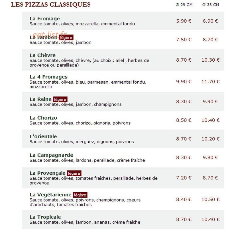 Le Kiosque à Pizzas — carte page 1