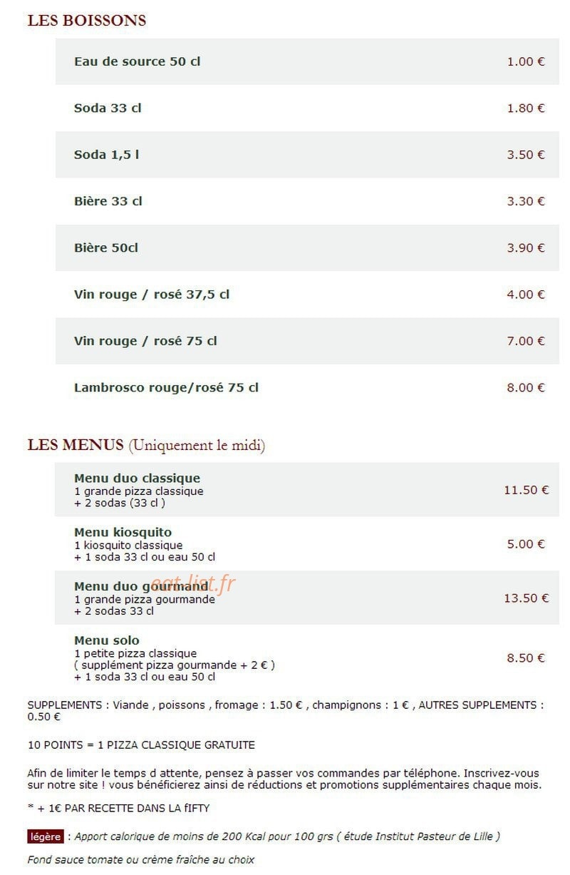 Le Kiosque à Pizzas — carte page 3