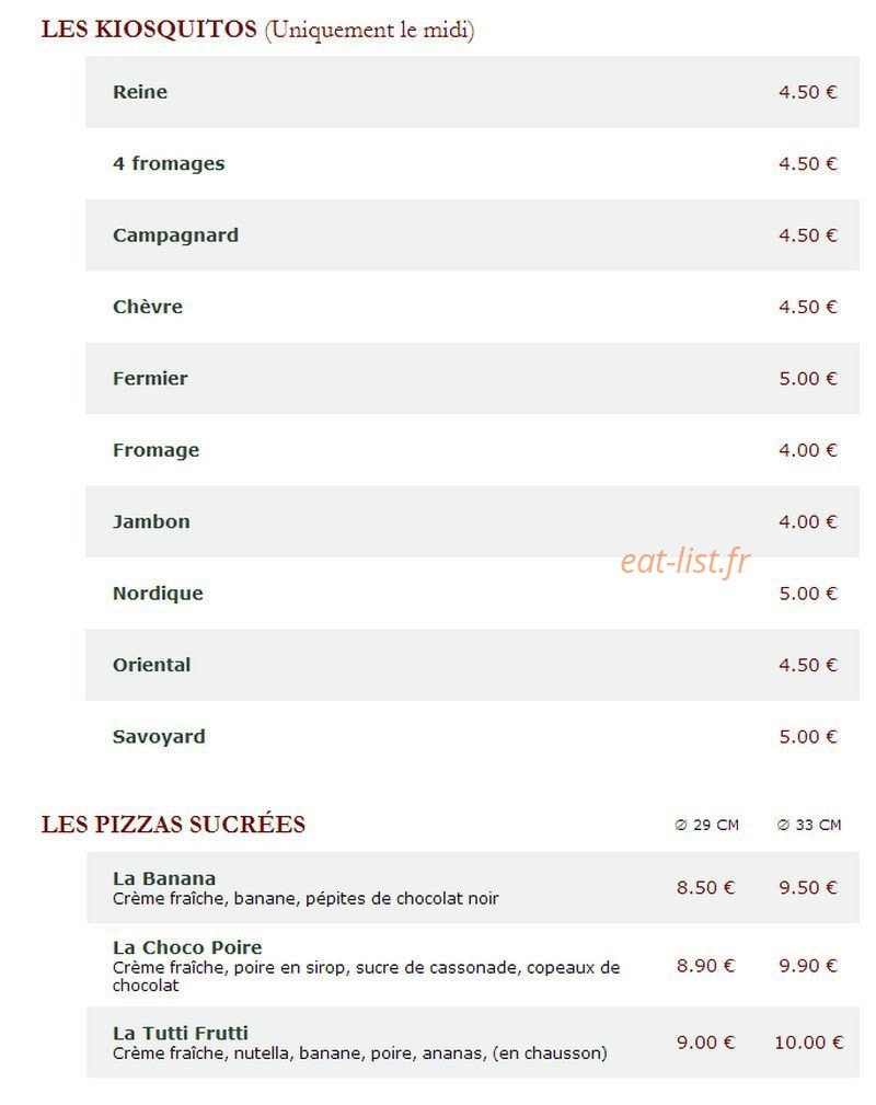 Le Kiosque à Pizzas — carte page 2