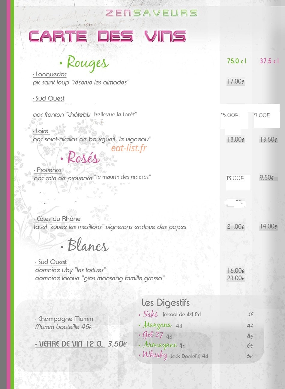 Zen Saveurs — carte page 2