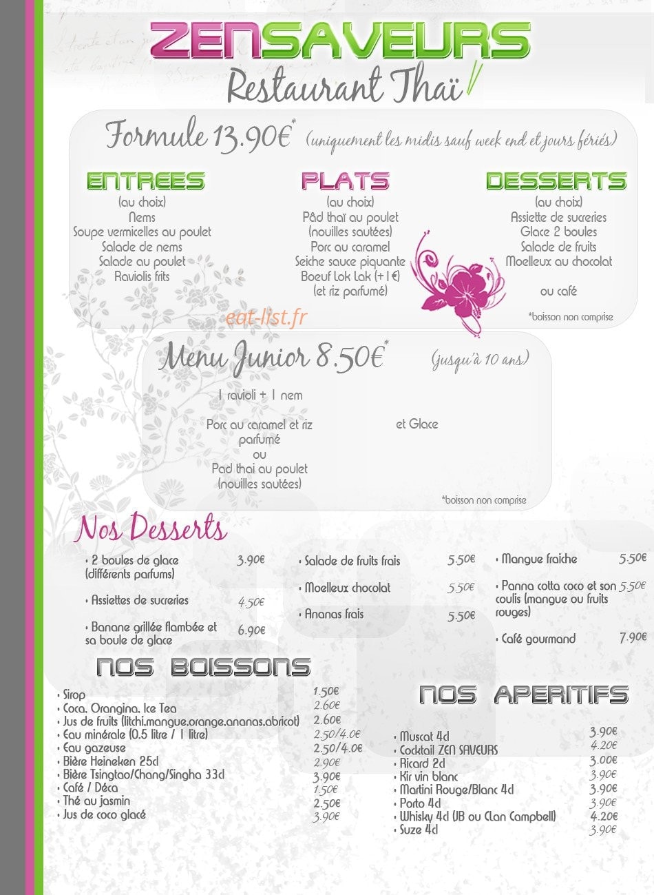 Zen Saveurs — carte page 3