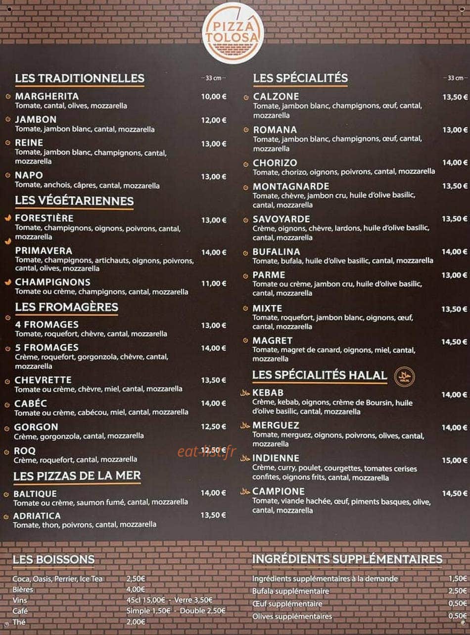 Pizza Tolosa — carte page 1