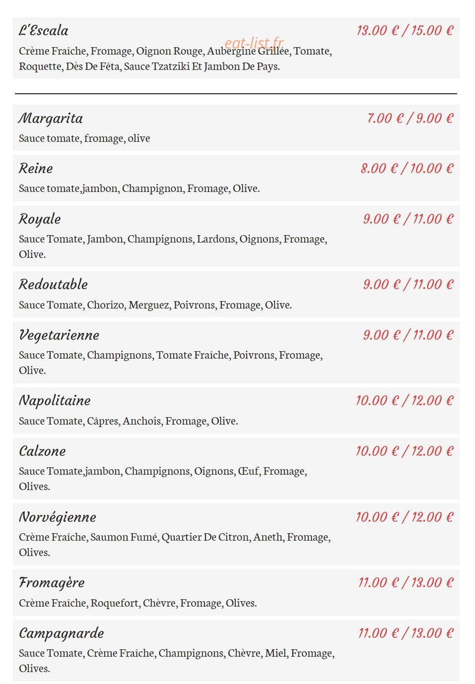Carte et menu de Pizzeria Mons et Merveilles à Mons — Les pizzas