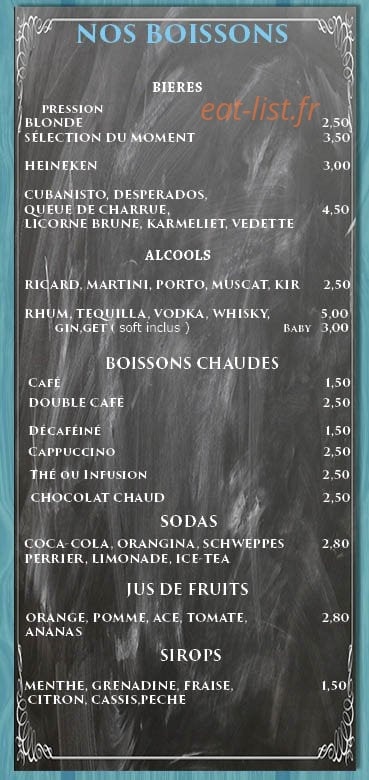 Carte et menu de Mont Relais Gaillard à Montgaillard Lauragais — Bières, alcools, boissons chaudes,...
