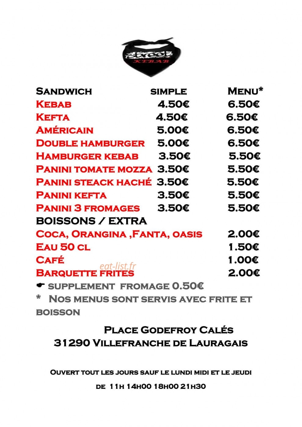 La Street kebab — carte page 1
