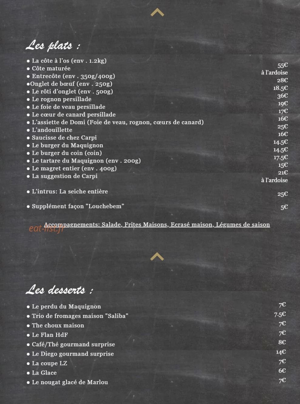 Carte et menu de Le Maquignon à Villefranche de Lauragais — Les plats, desserts