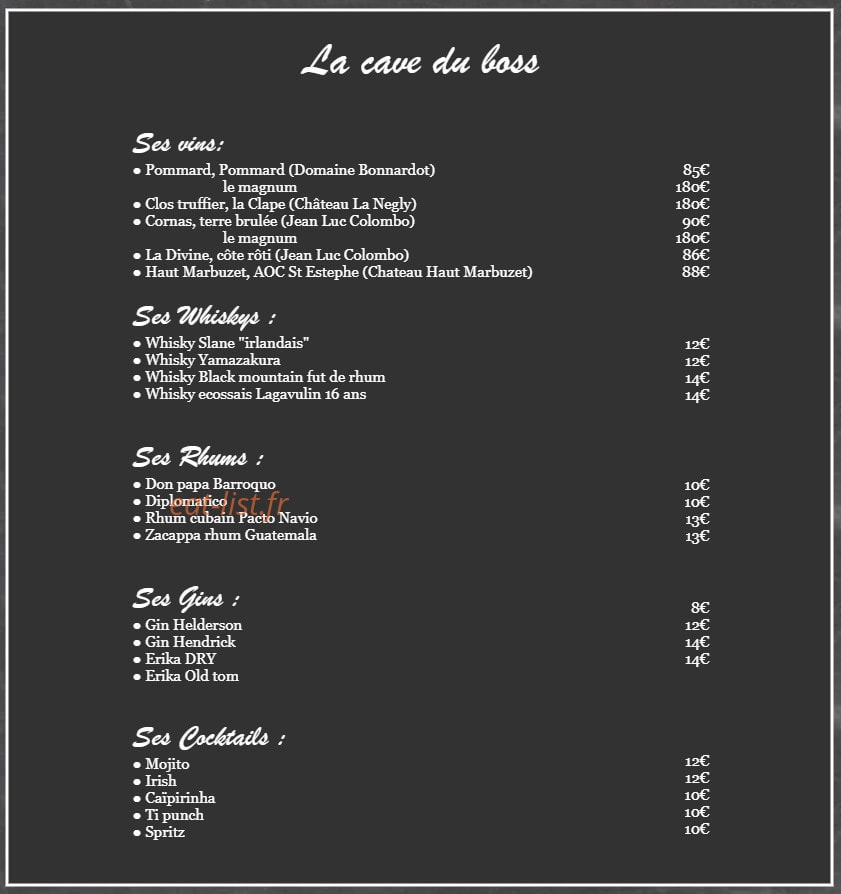 Carte et menu de Le Maquignon à Villefranche de Lauragais — La cave du boss