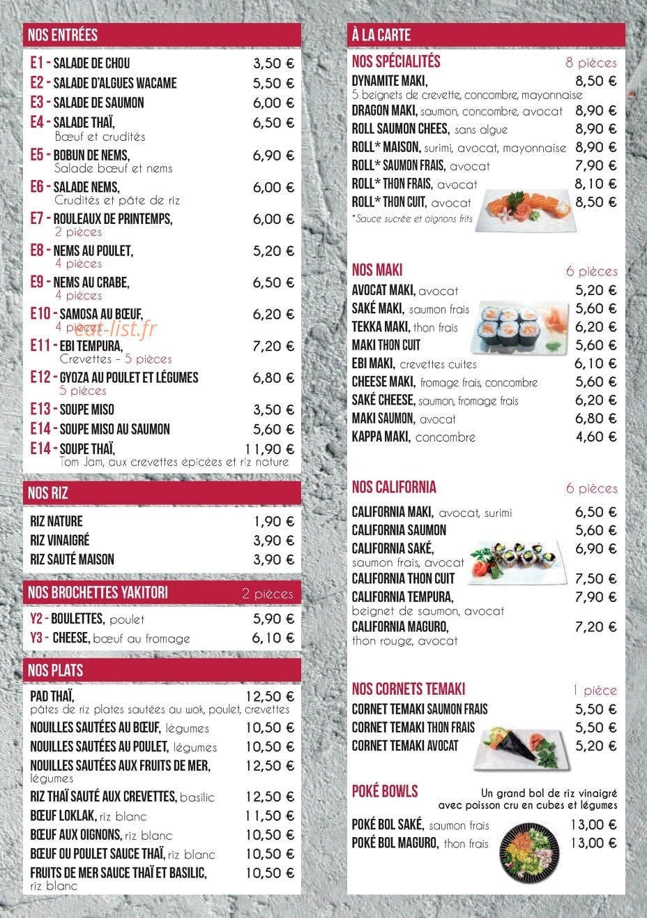 Carte et menu de New sushi à Villefranche de Lauragais — Entrées, riz, brochettes,....