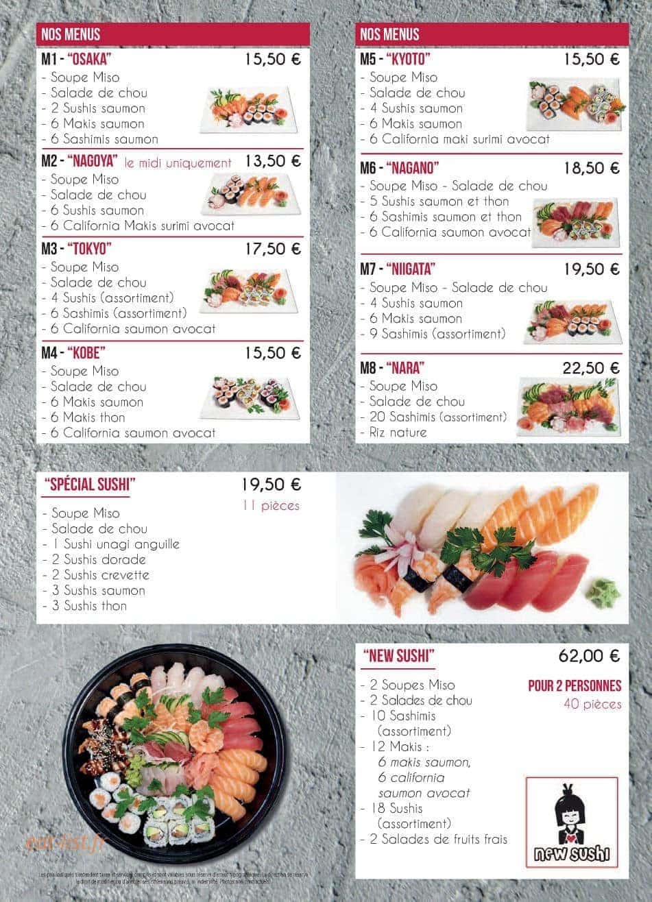 Carte et menu de New sushi à Villefranche de Lauragais — Menus