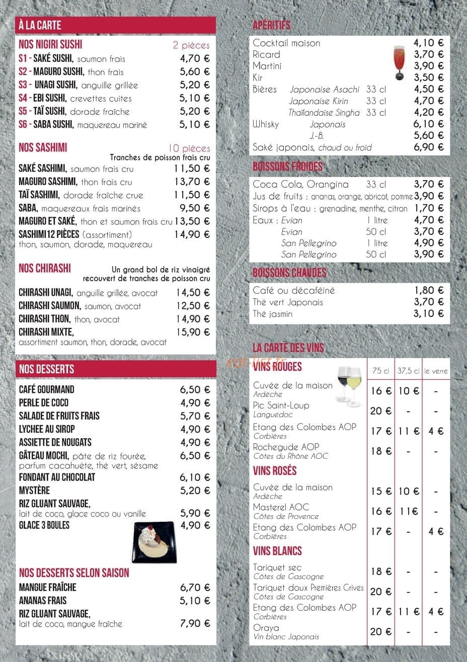 Carte et menu de New sushi à Villefranche de Lauragais — Apéritifs, boissons, desserts,...