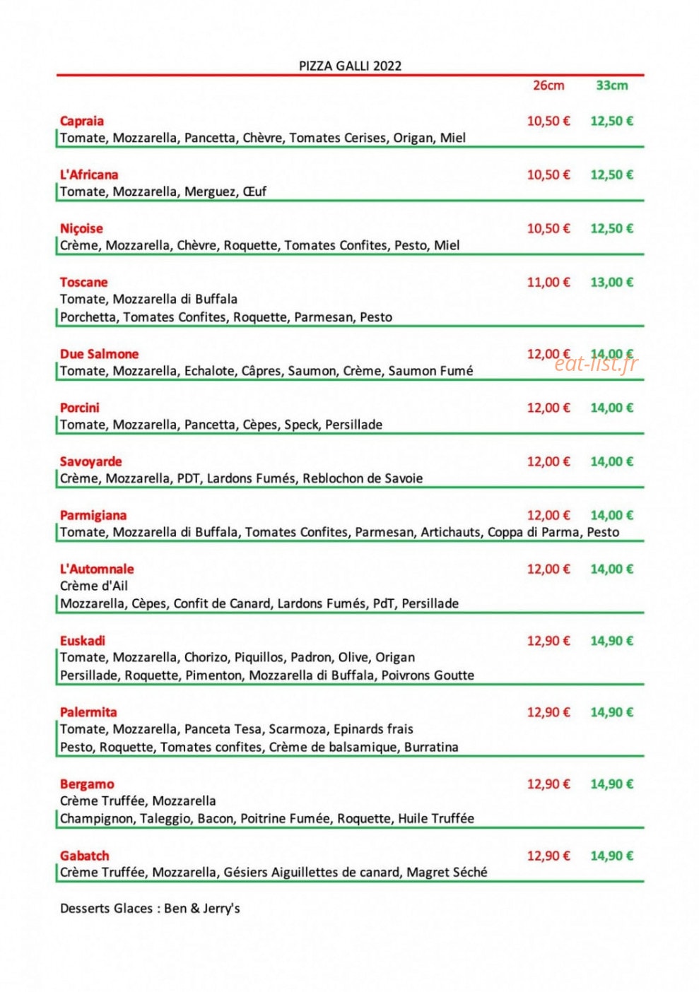 Pizza Galli — carte page 2