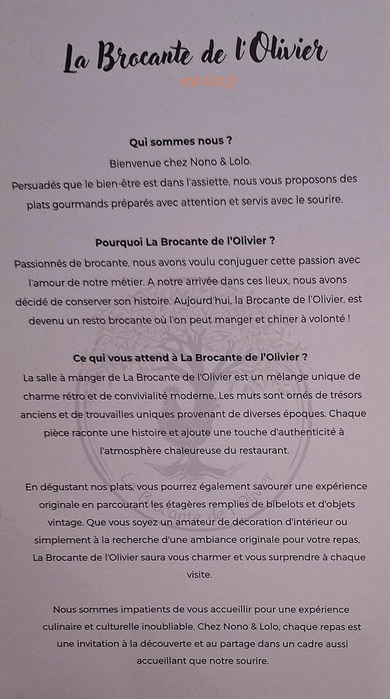 Carte et menu de La Brocante De L'Olivier à Montesquieu Volvestre — Information