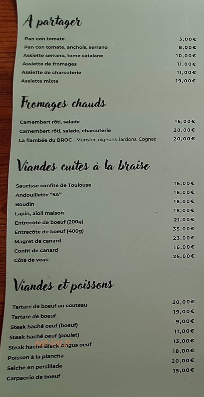 Carte et menu de La Brocante De L'Olivier à Montesquieu Volvestre — A partager, viandes et poissons,...