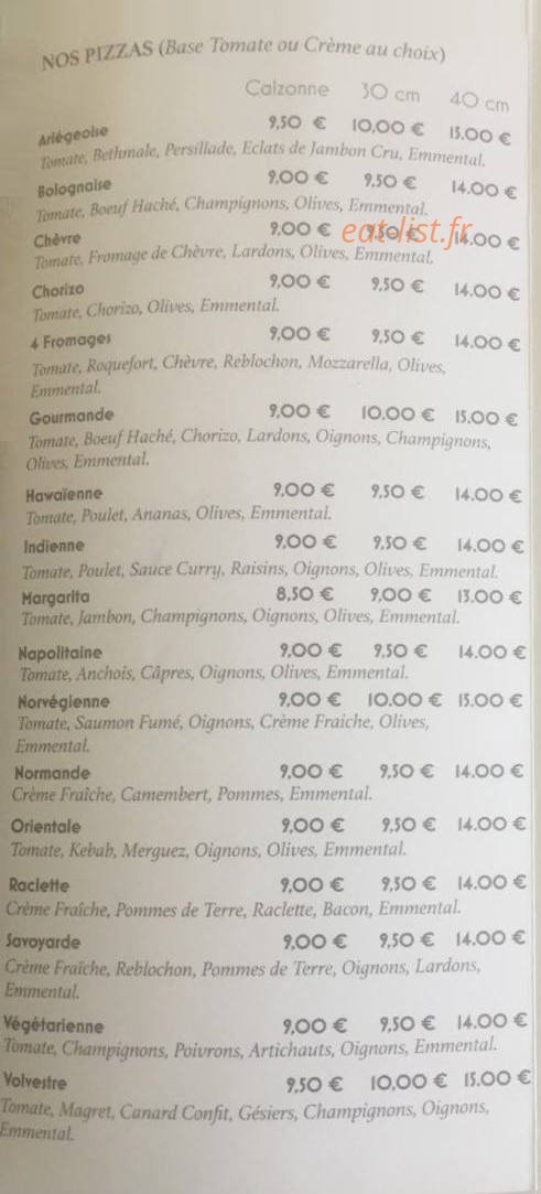 Carte et menu de Pizza Volvestre à Montesquieu Volvestre — Les pizzas