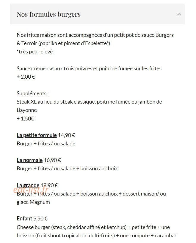 Burgers & Terroir — carte page 1