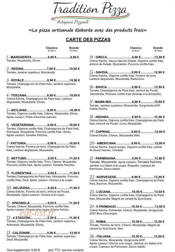 Tradition Pizza — carte page 1