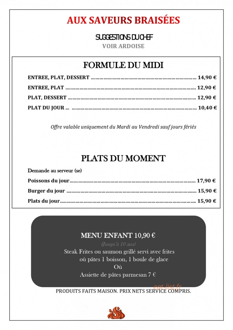 Aux Saveurs Braisées — carte page 1