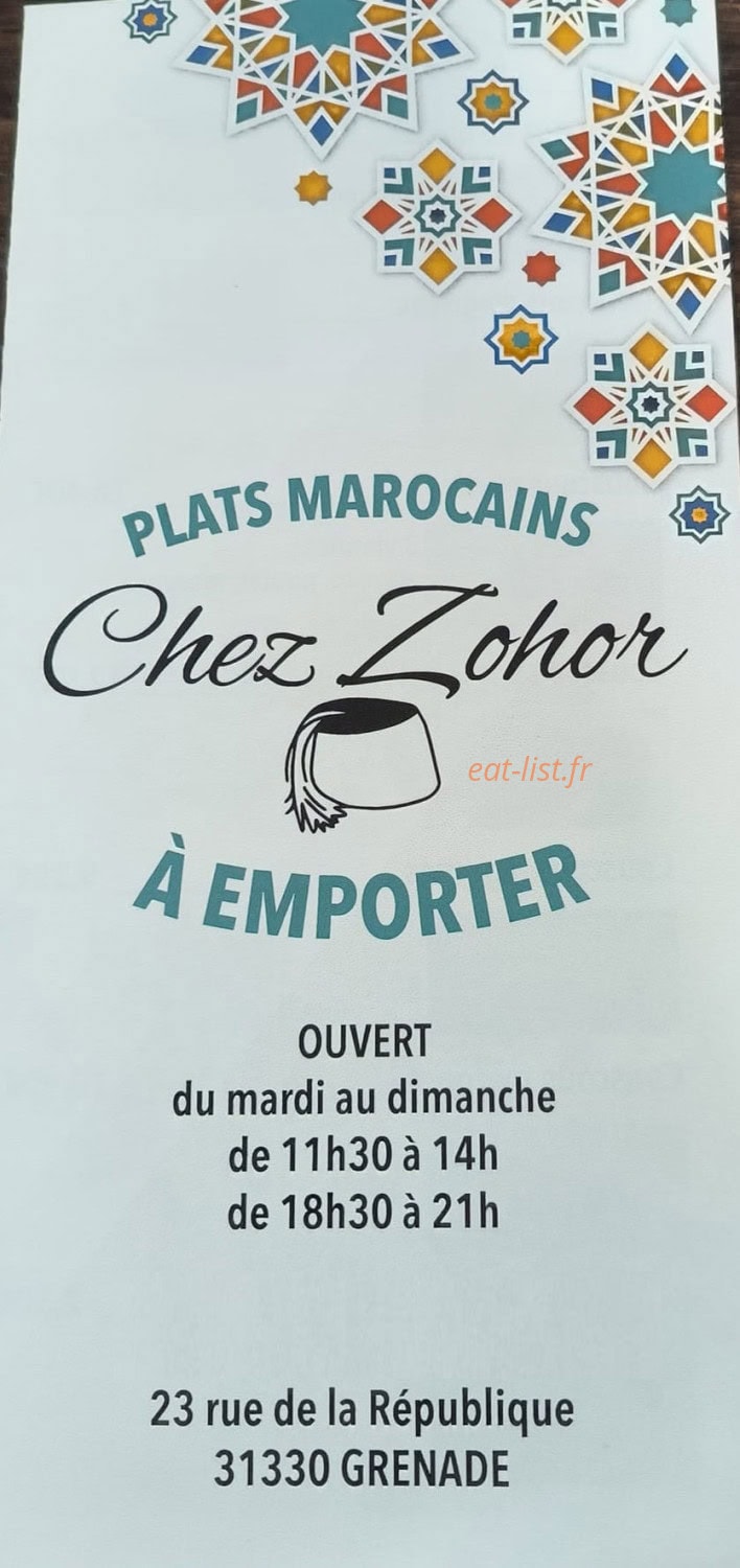 Chez Zohor — carte page 1