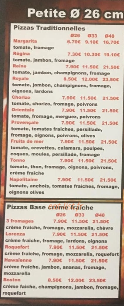 Pito Pizza — carte page 1