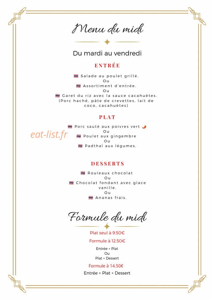 Thai Corner — carte page 1