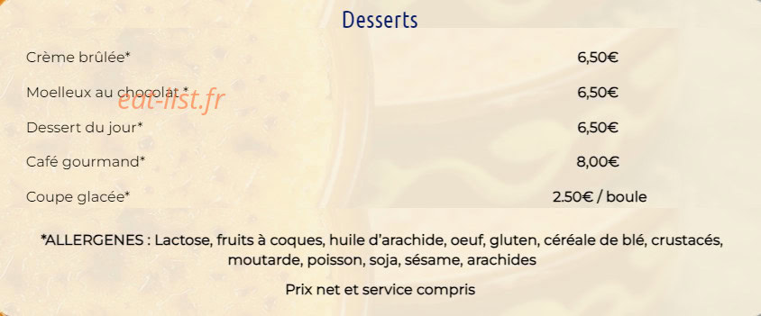 Carte et menu de La Gare de la Magdelaine à La Magdelaine sur Tarn — Les desserts