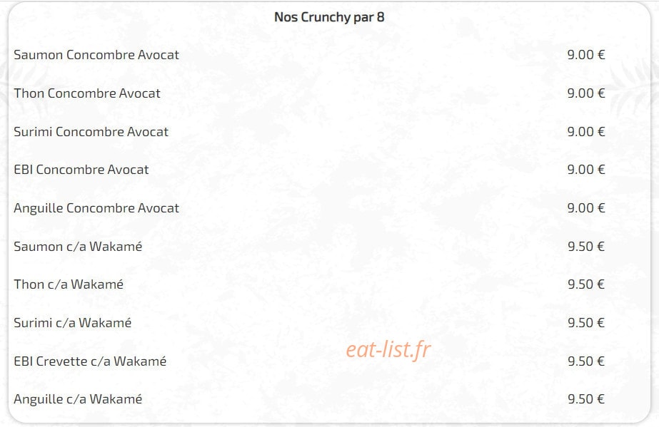 Carte et menu de Ô tarn sushi à Villemur sur Tarn — Crunchy