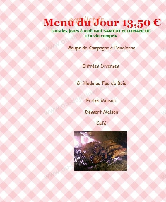 Auberge Champêtre — carte page 1