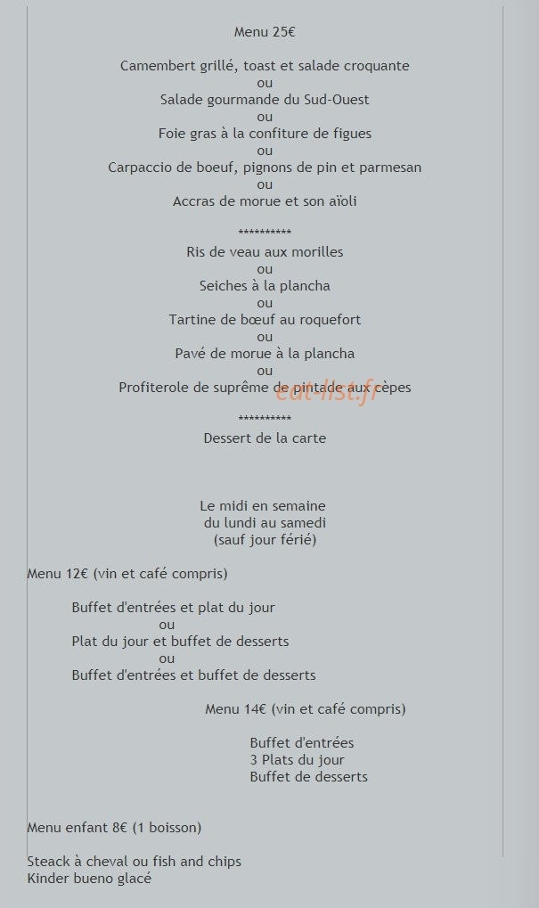 Restaurant du lac — carte page 2