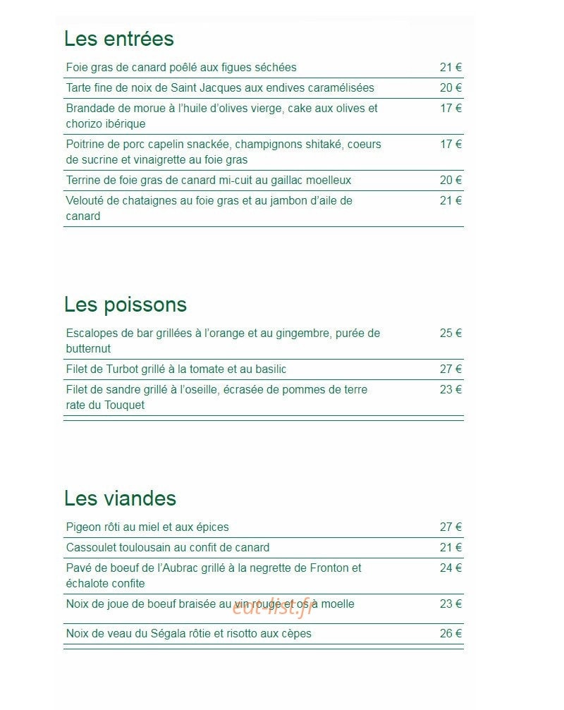 Restaurant Le Club — carte page 1