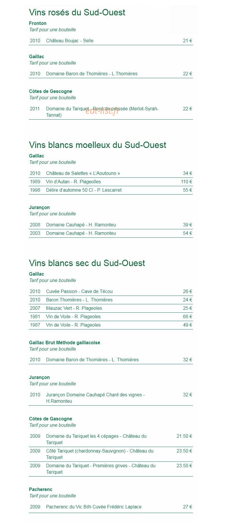 Restaurant Le Club — carte page 4