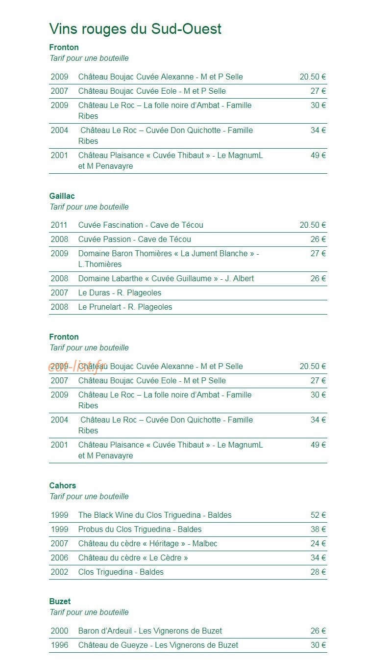 Restaurant Le Club — carte page 5