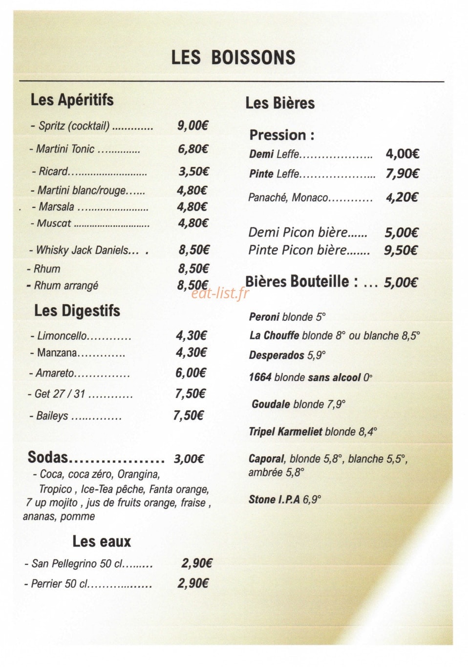 Carte et menu de Delizia Di Marco à Montastruc la Conseillere — Les boissons