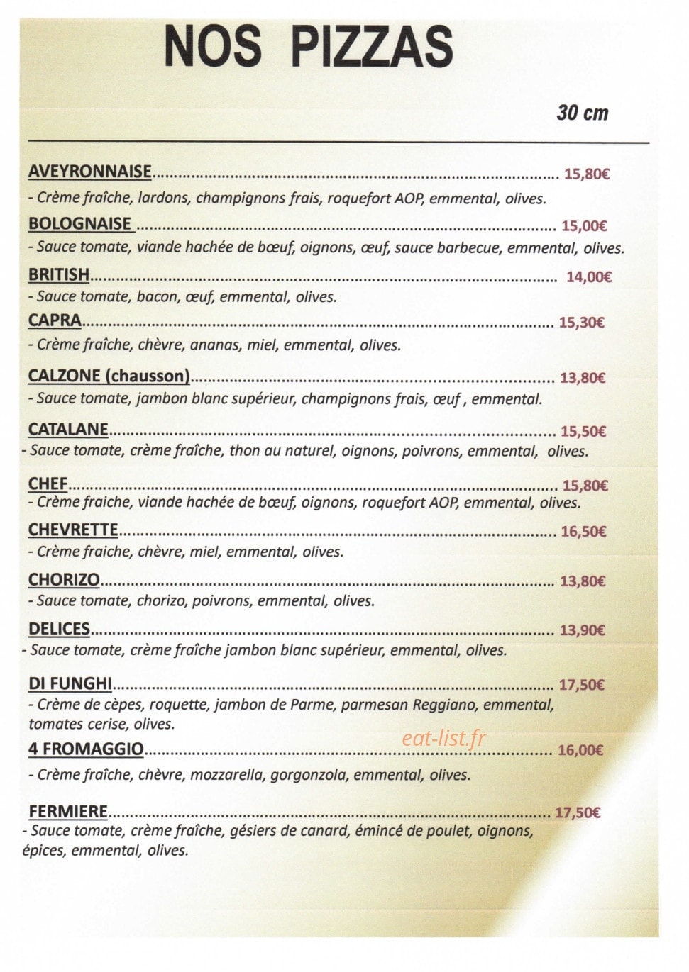 Carte et menu de Delizia Di Marco à Montastruc la Conseillere — Les pizzas