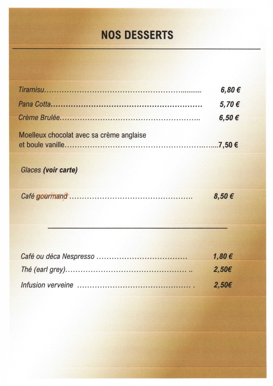 Carte et menu de Delizia Di Marco à Montastruc la Conseillere — Les desserts