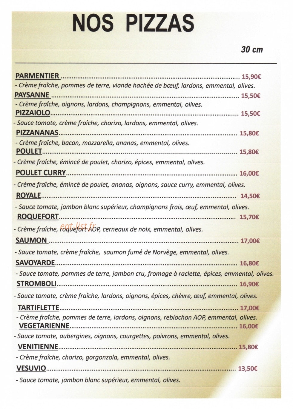 Carte et menu de Delizia Di Marco à Montastruc la Conseillere — Les pizzas page 3