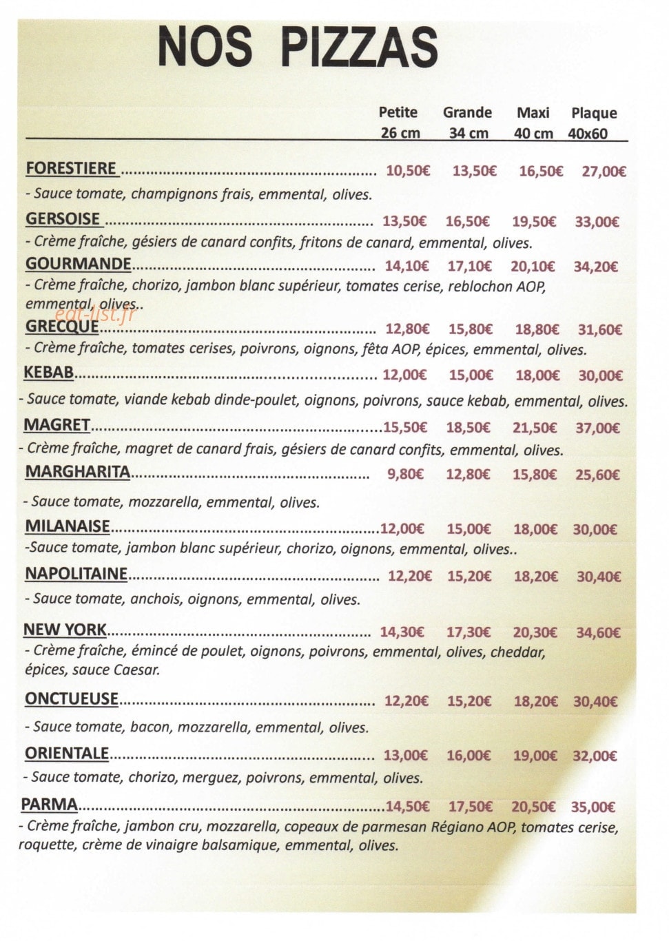 Carte et menu de Delizia Di Marco à Montastruc la Conseillere — Pizza à emporter page 2