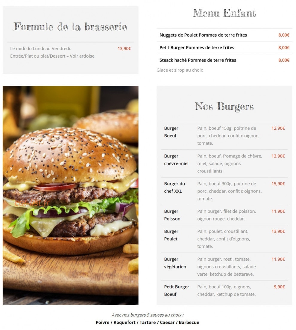 La Brasserie du Centre — carte page 1