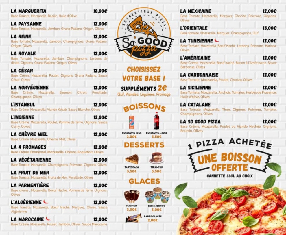 So Good Pizza — carte page 1
