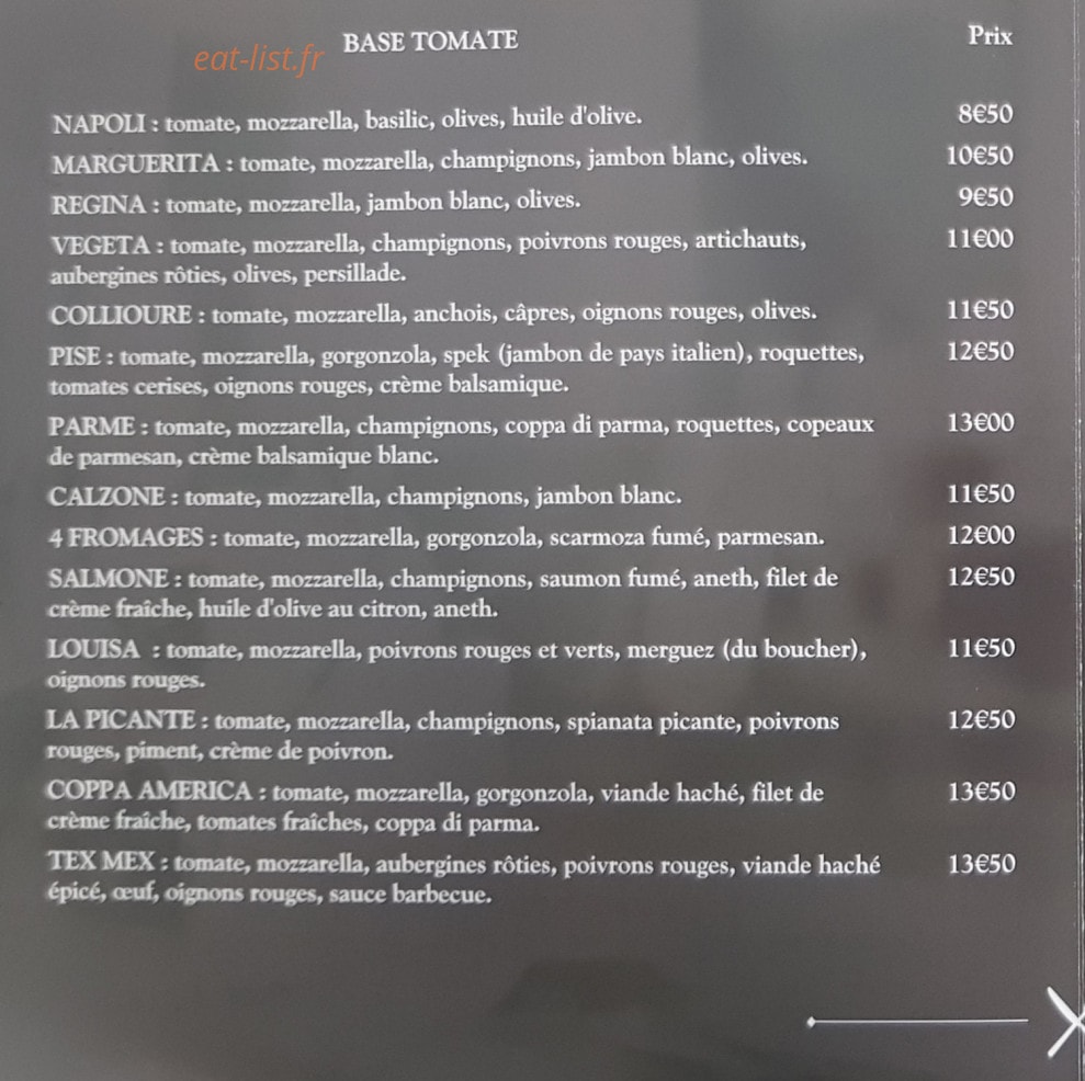 La cave a pizza — carte page 1