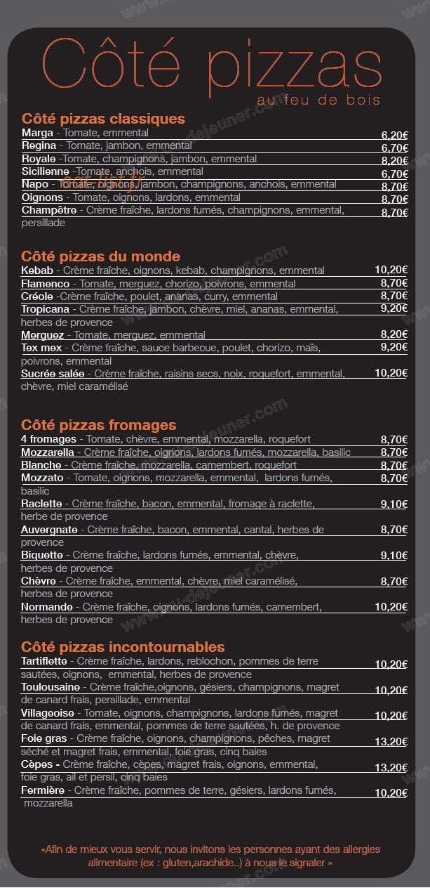 Coté pizzas — carte page 3