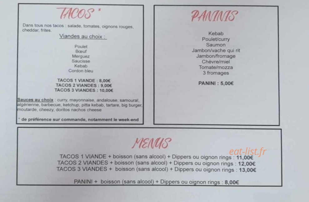 Hall'O Pizzas — carte page 1
