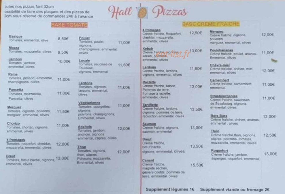 Hall'O Pizzas — carte page 2