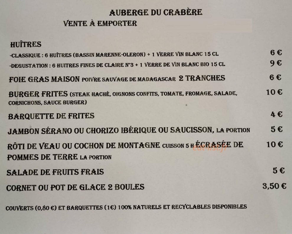 Auberge du Crabère — carte page 1