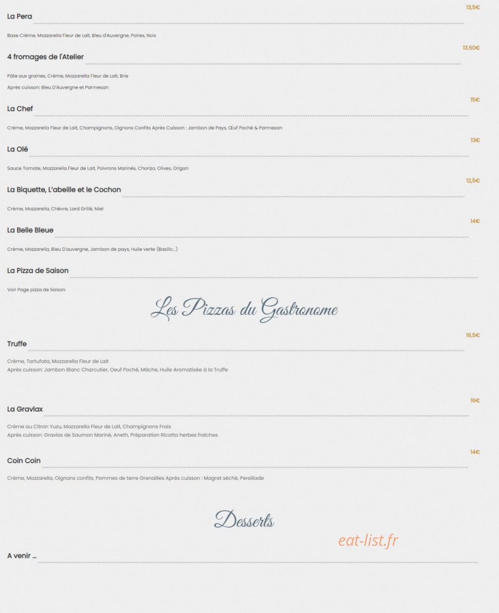 L'Atelier - Pizzeria Fine — carte page 2