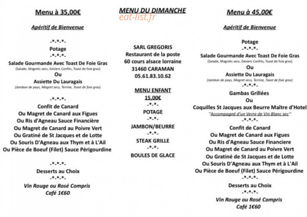 Restaurant de la Poste — carte page 1