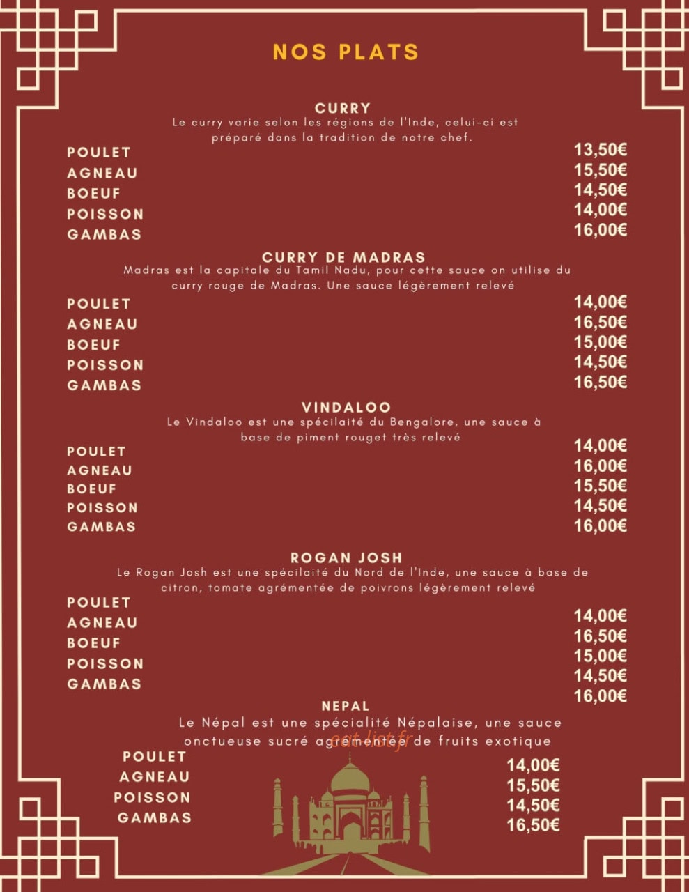 Restaurant Indien Madrasi — carte page 3