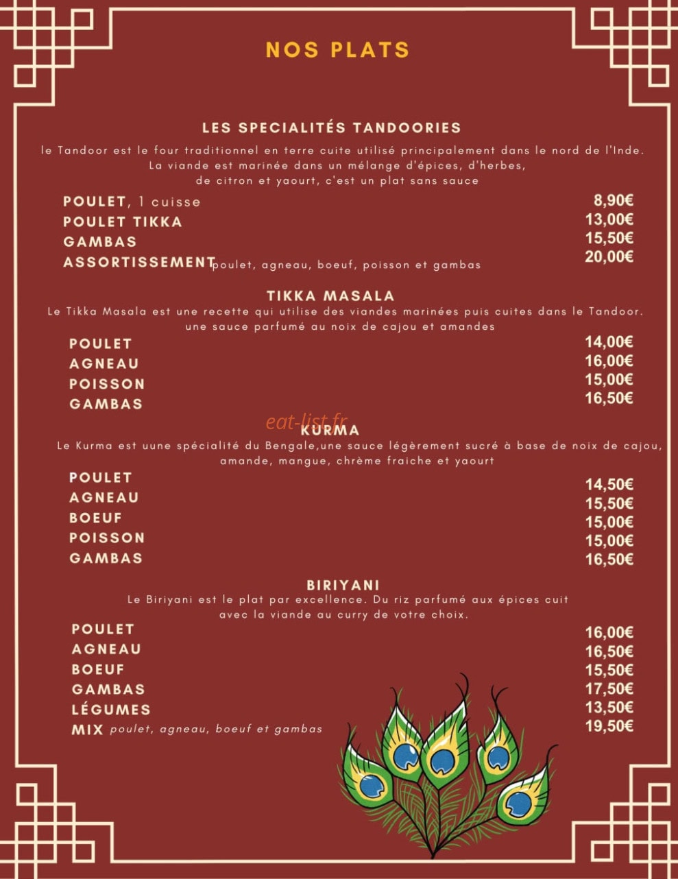 Restaurant Indien Madrasi — carte page 2