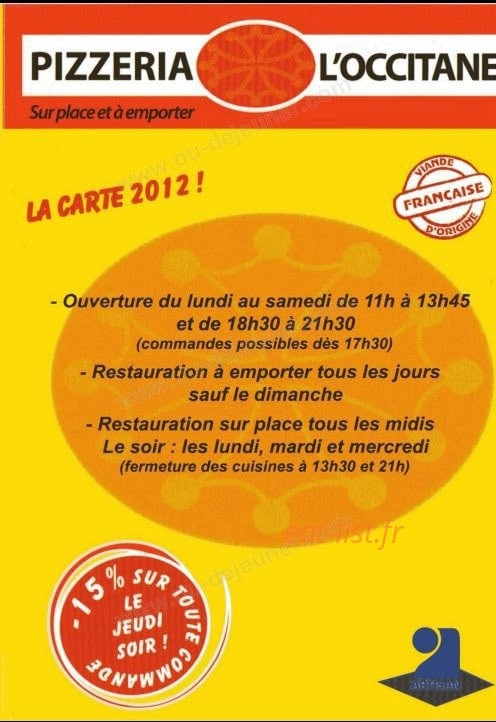 Pizzéria l'Occitane — carte page 1