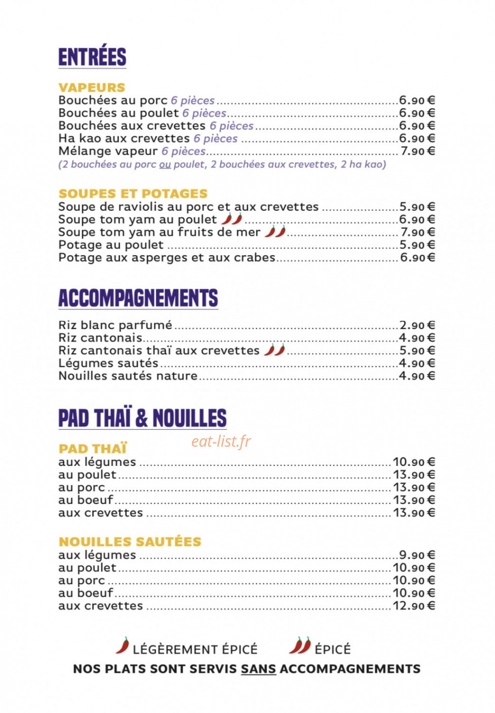 Mony’s Pad Thaï — carte page 3